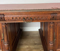 Desk Antique French Style Oak Double Sided Carved Pedestal Desk LOT 6514
