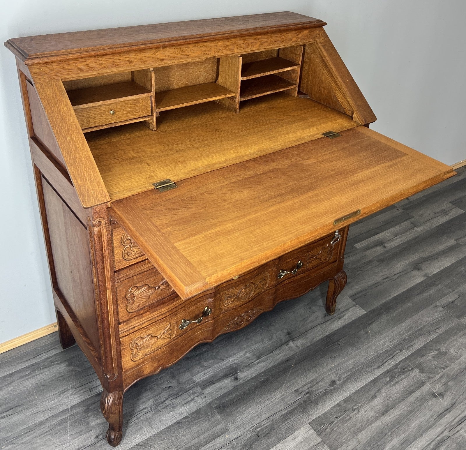 Secretaire Writing Desk Vintage French Louis Oak Rare Bureaux Cabinet LOT 446311