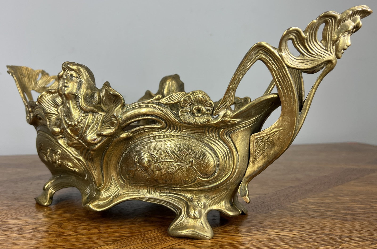 French Art Nouveau Jardiniere, Antique Brass Planter Brass Ornate LOT 46797