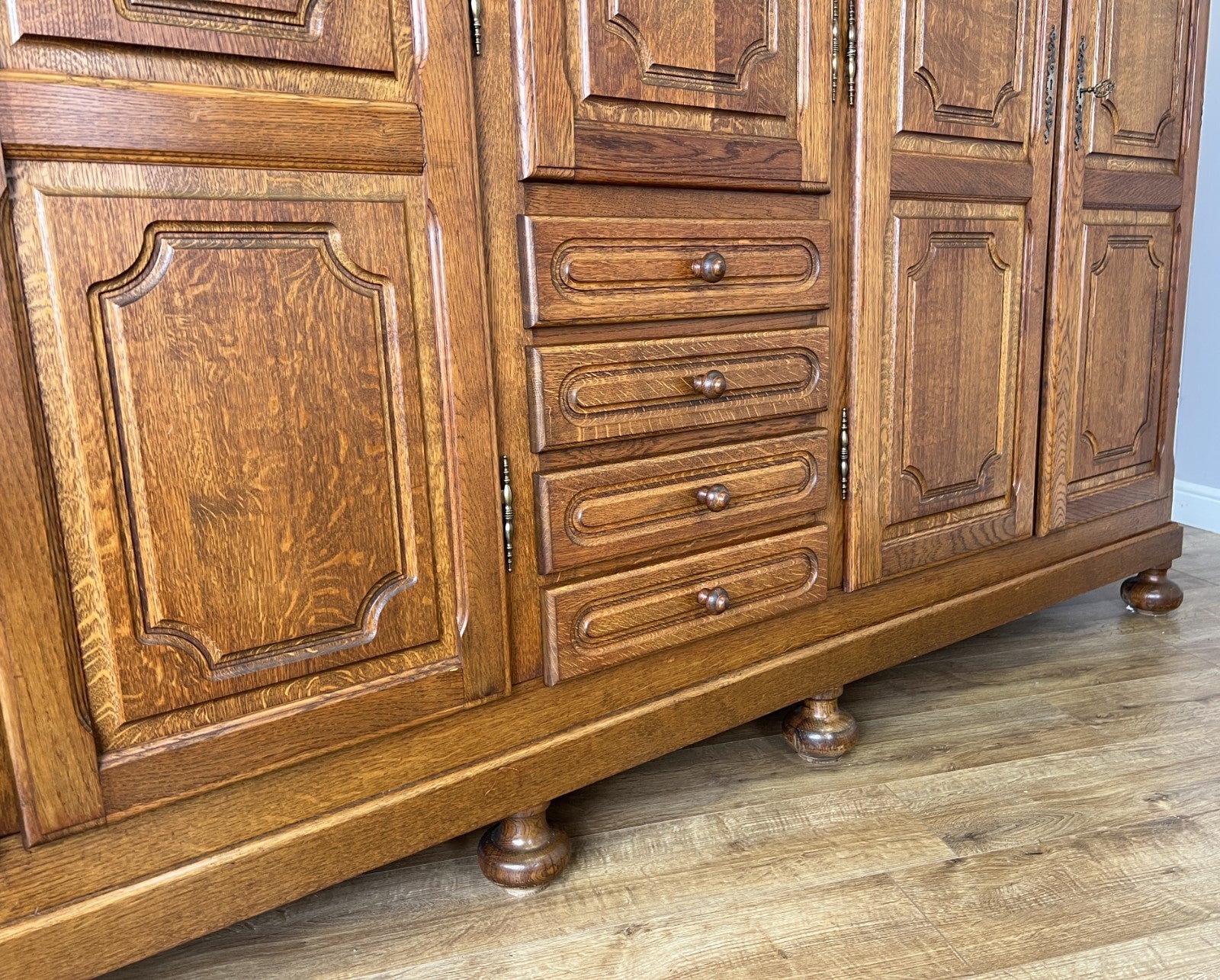 Wardrobe Vintage French Style Five Door Oak Carved Armoire Cabinet LOT 61297