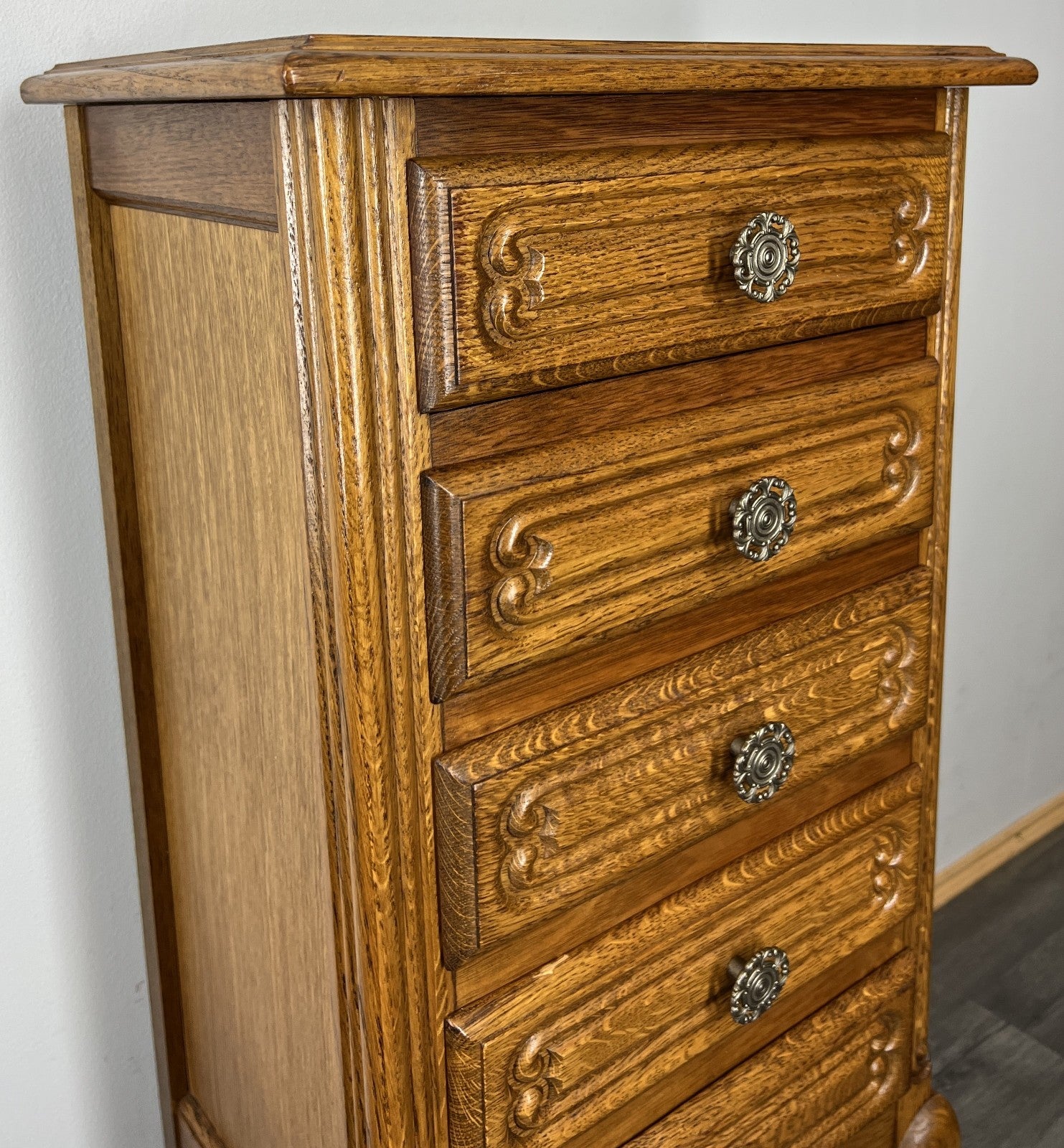 Chest of Drawers Vintage French Oak Louis XVI Style Carved Cabinet LOT 43235