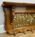 French Vintage Coat Rack Oak 7 Hooks Wall Shelf Brass Panel Coat Hanger LOT 495910