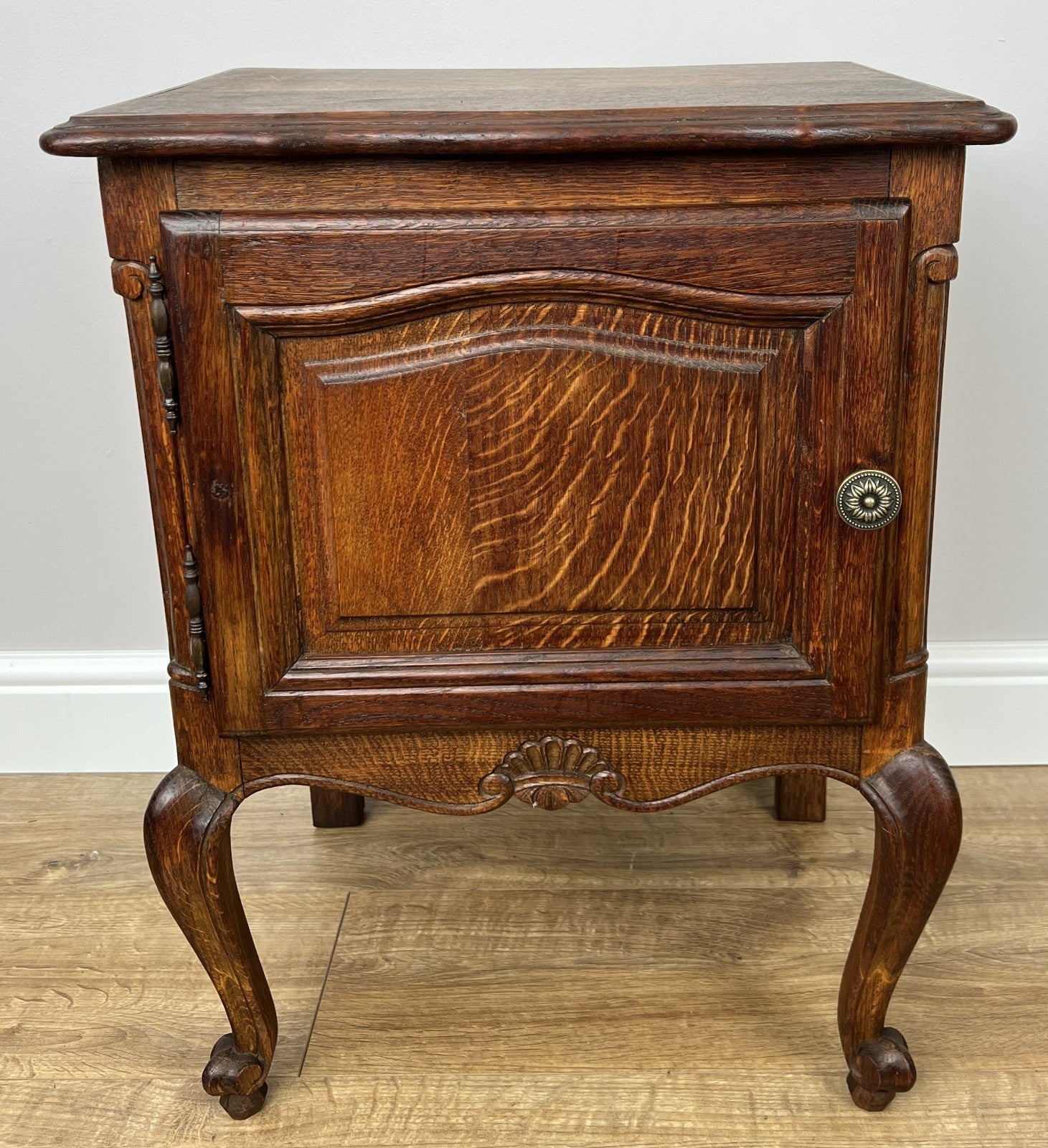 Pair of Bedside Tables Vintage French Louis Oak Nightstands Cabinets LOT 49732