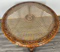 Coffee Table Vintage French Louis XIV Glass Top Ornate Cane Round Table LOT 39413