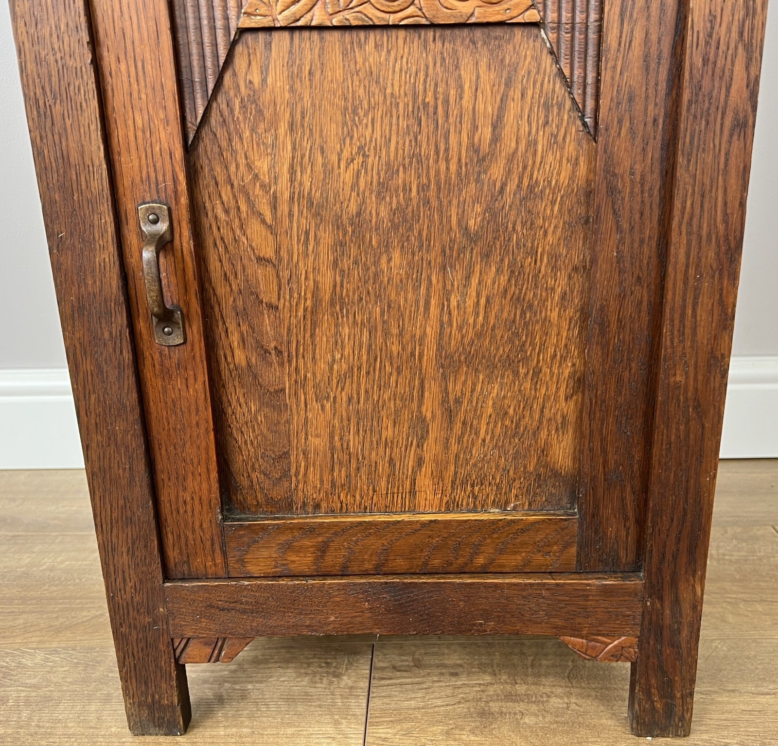 Bedside Table Antique French Marble Top Oak Cabinet Carved Cupboard LOT 62003