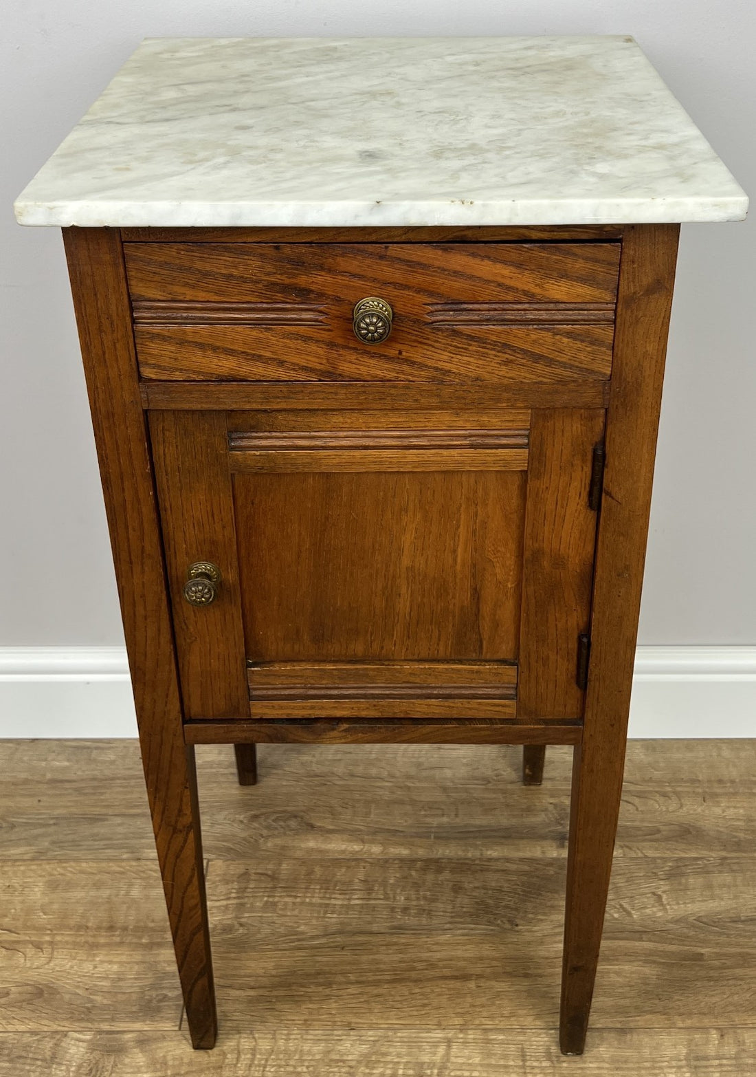 Bedside Table Antique French Style Marble Top Oak Cabinet Nightstand LOT 62450