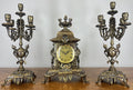 Clock Vintage French Style Mantel Clock Garniture With Candelabras LOT 46490