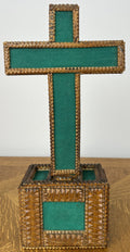 Crucifix Vintage French Style Walnut Religious Cross Metal Figurine LOT 605111