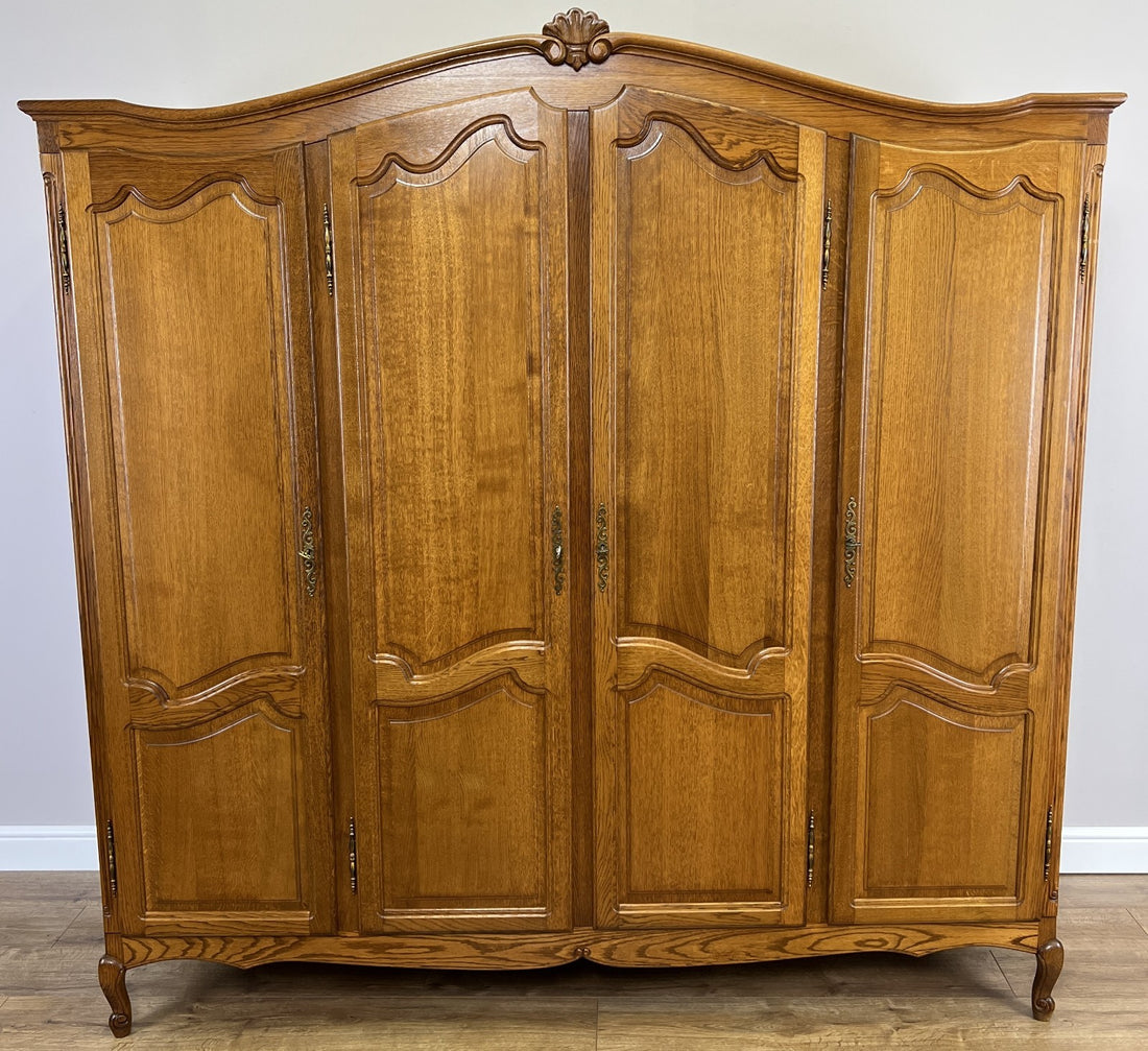 Wardrobe Vintage French Louis XVI Style Oak Four Door Carved Armoire LOT 48240