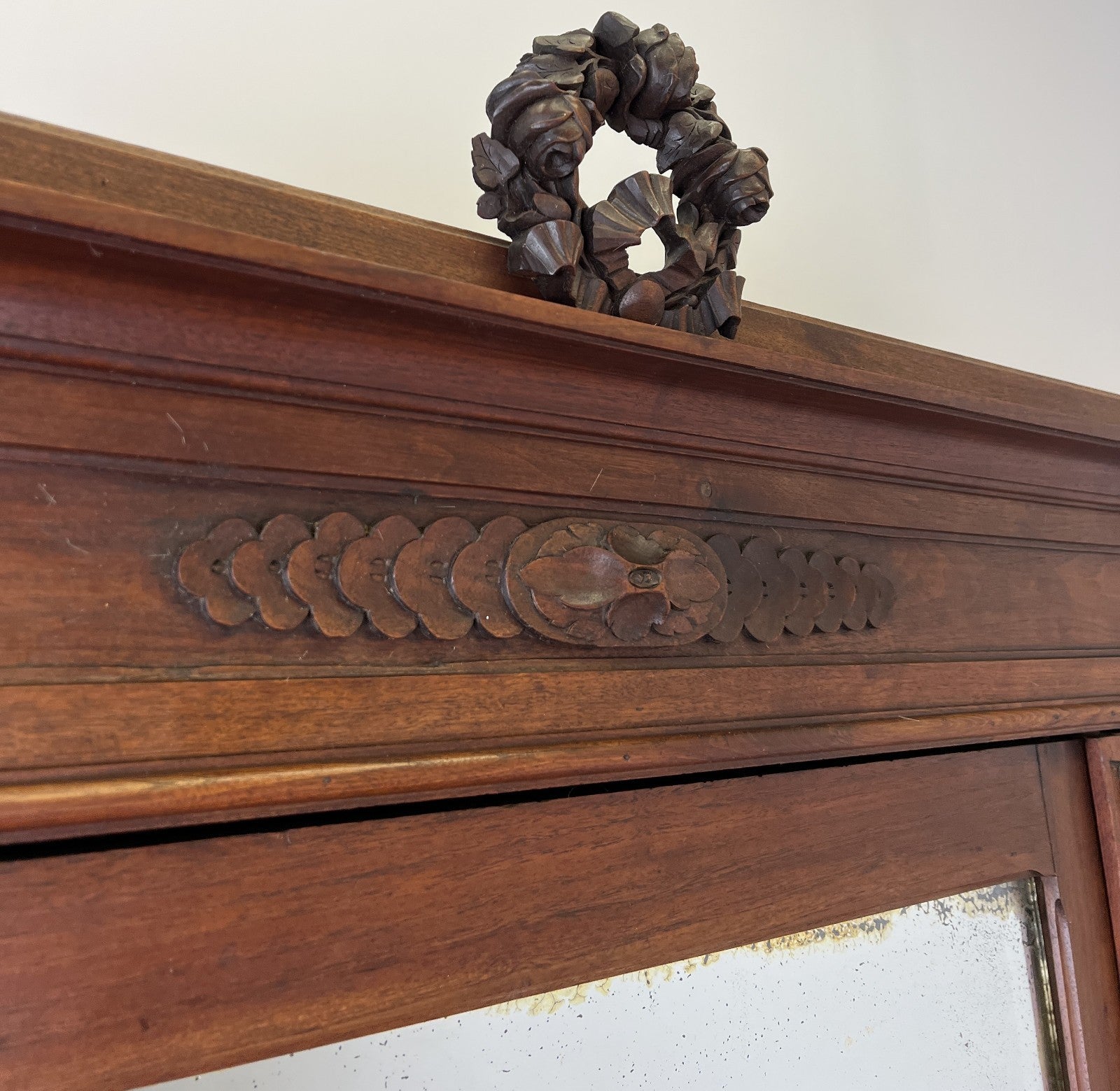 Wardrobe Antique French Walnut Two Door Mirrored Carved Armoire Cabinet LOT 60835