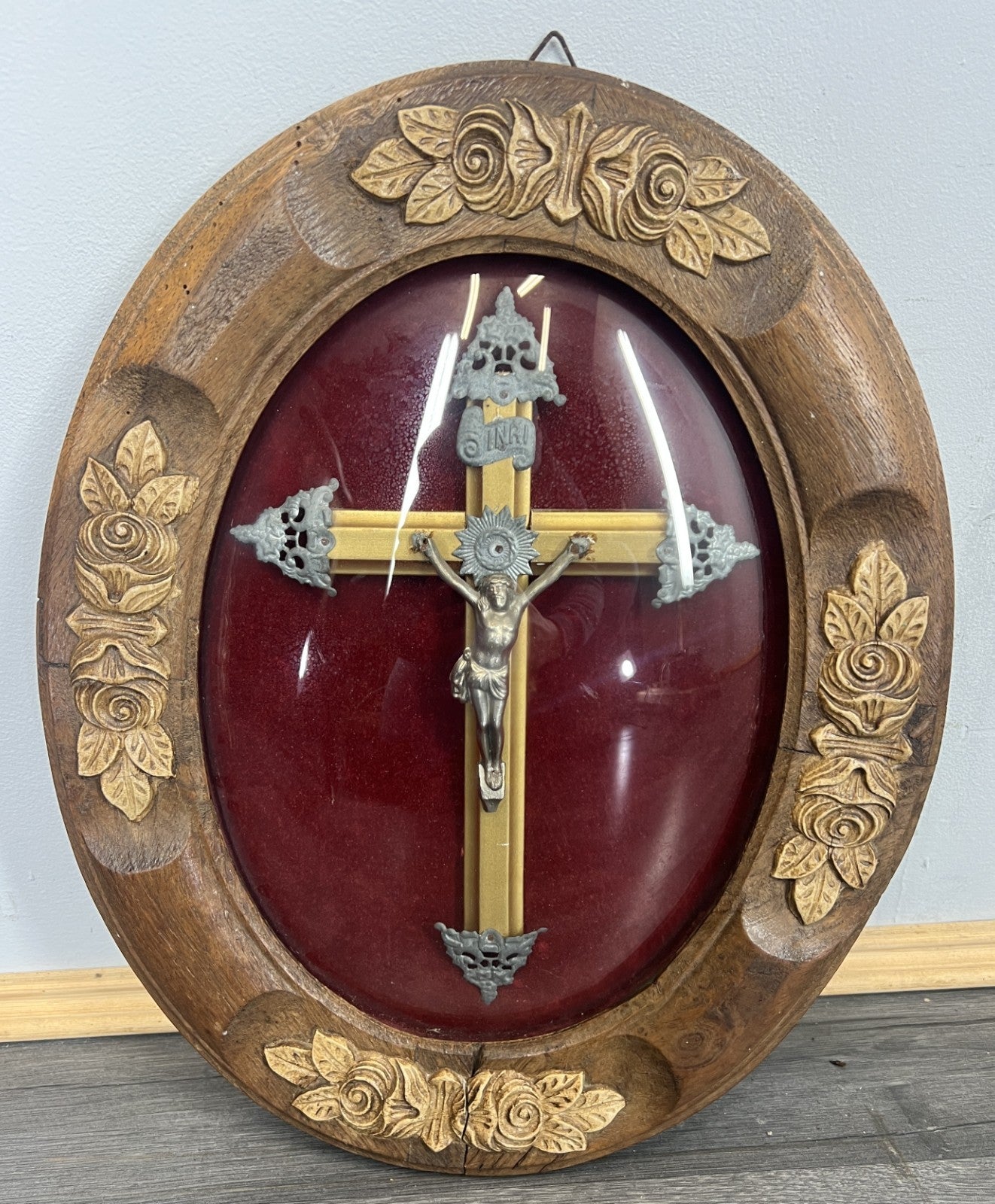 Crucifix Vintage French Style Oak Carved Wall Cross Religious LOT 47701