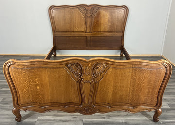 Bed Vintage French Louis XVI Double Bed Frame Oak Carved Headboard LOT 46060