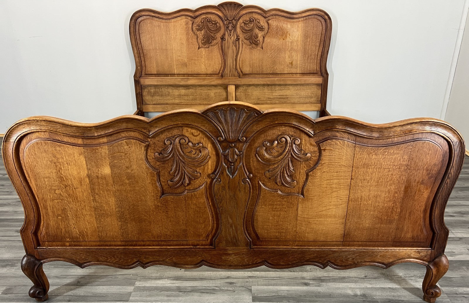 Bed Vintage French Louis XVI King Size Bed Frame Oak Carved Headboard LOT 46232