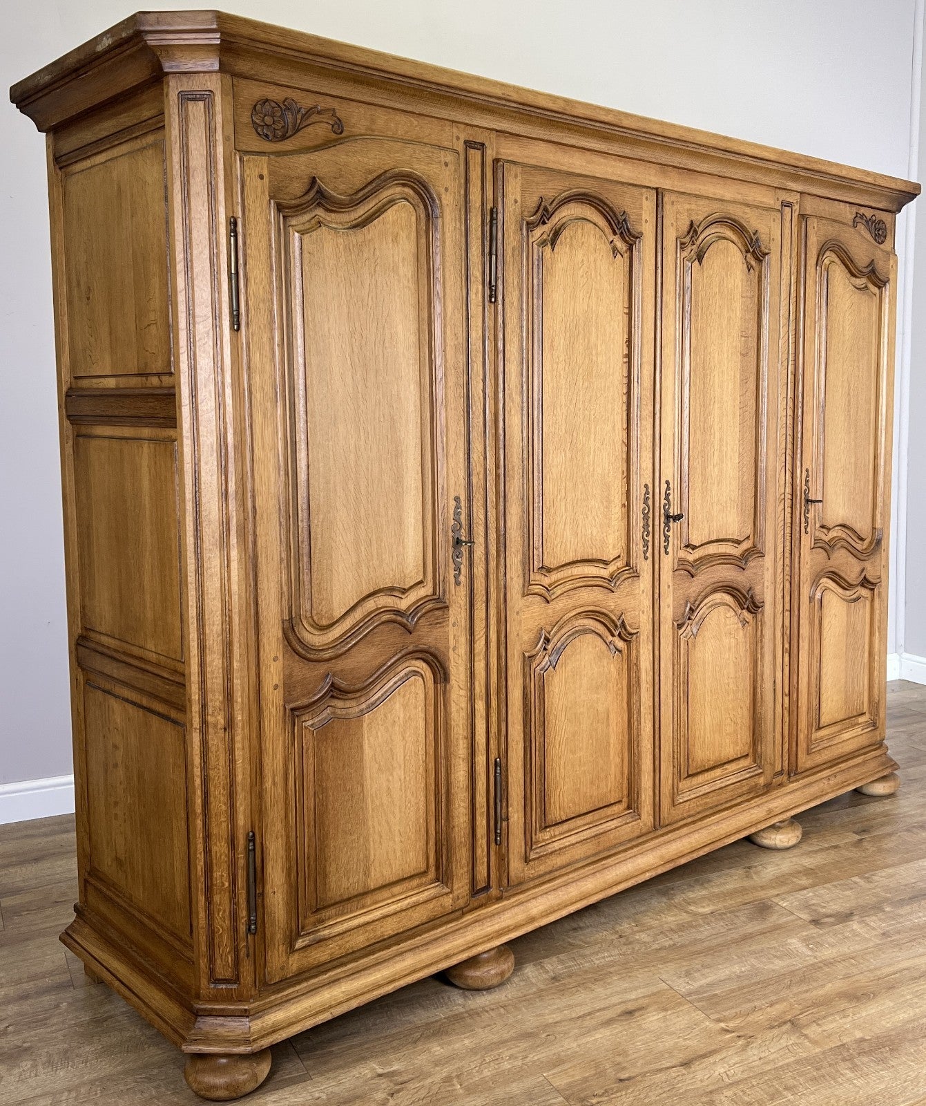 Wardrobe Vintage French Style Oak Four Door Carved Armoire Cabinet LOT 61161