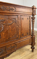 Bed Antique French Style Oak Double Bed Frame Carved Headboard LOT 61519