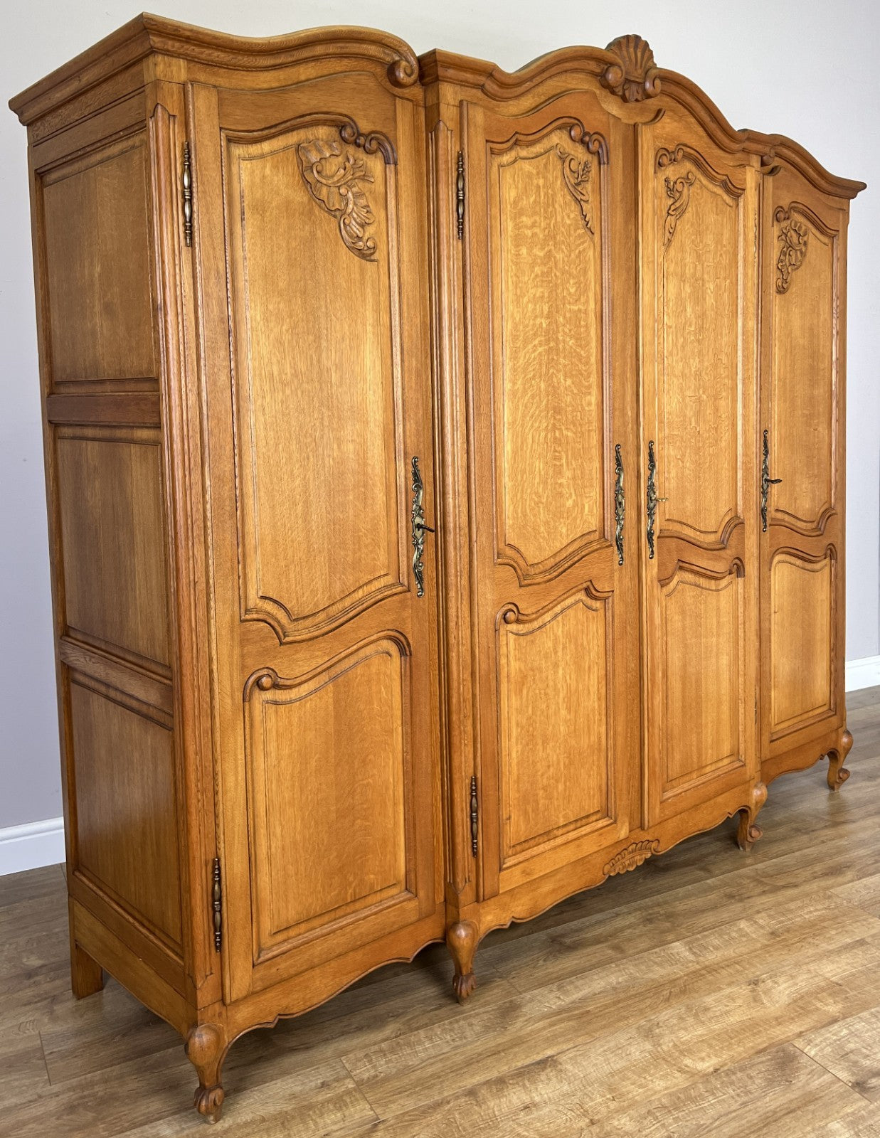 Wardrobe Vintage French Louis XVI Style Oak Four Door Carved Armoire LOT 64001