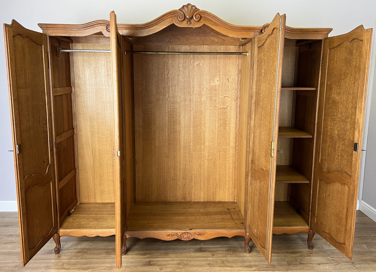 Wardrobe Vintage French Louis XVI Style Oak Four Door Carved Armoire LOT 6495