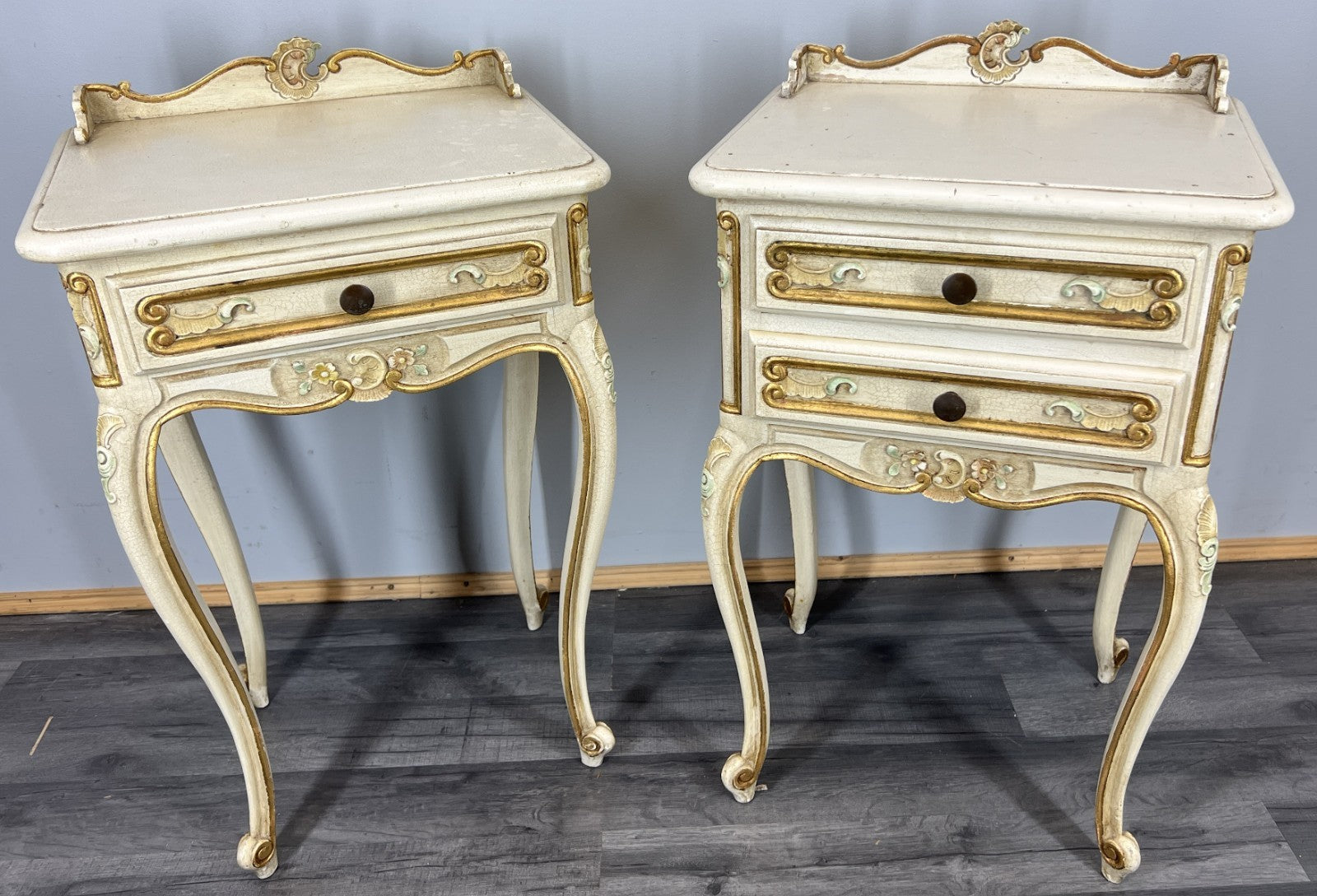 Pair of Bedside Tables Vintage Shabby Chic Louis Nightstands Cabinets LOT 43411