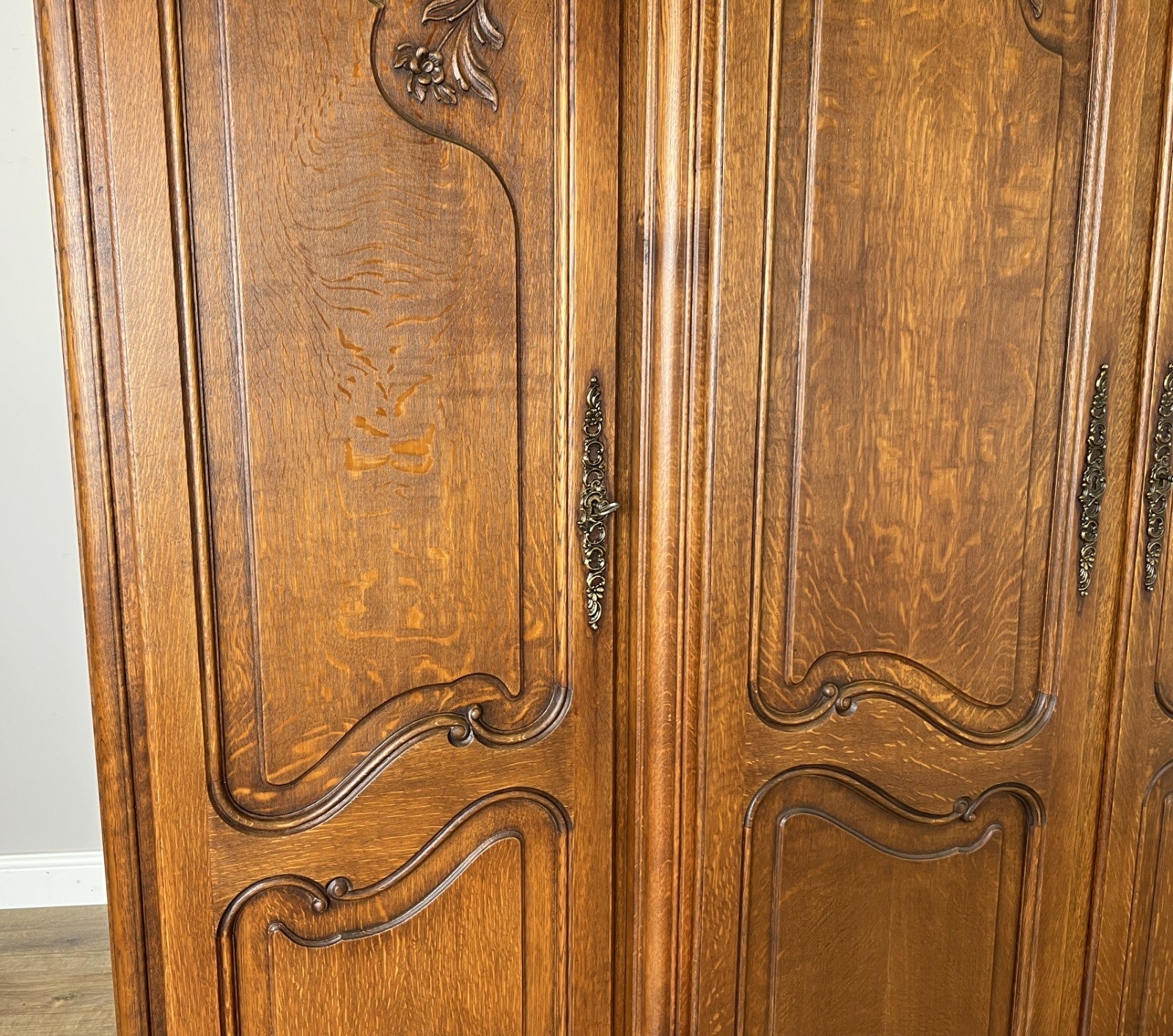 Wardrobe Vintage French Louis XVI Style Four Door Oak Carved Armoire LOT 61268