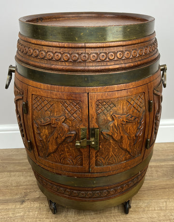 Cabinet Vintage French Style Barrel Drink Cabinet Oak Carved Storage LOT 49620