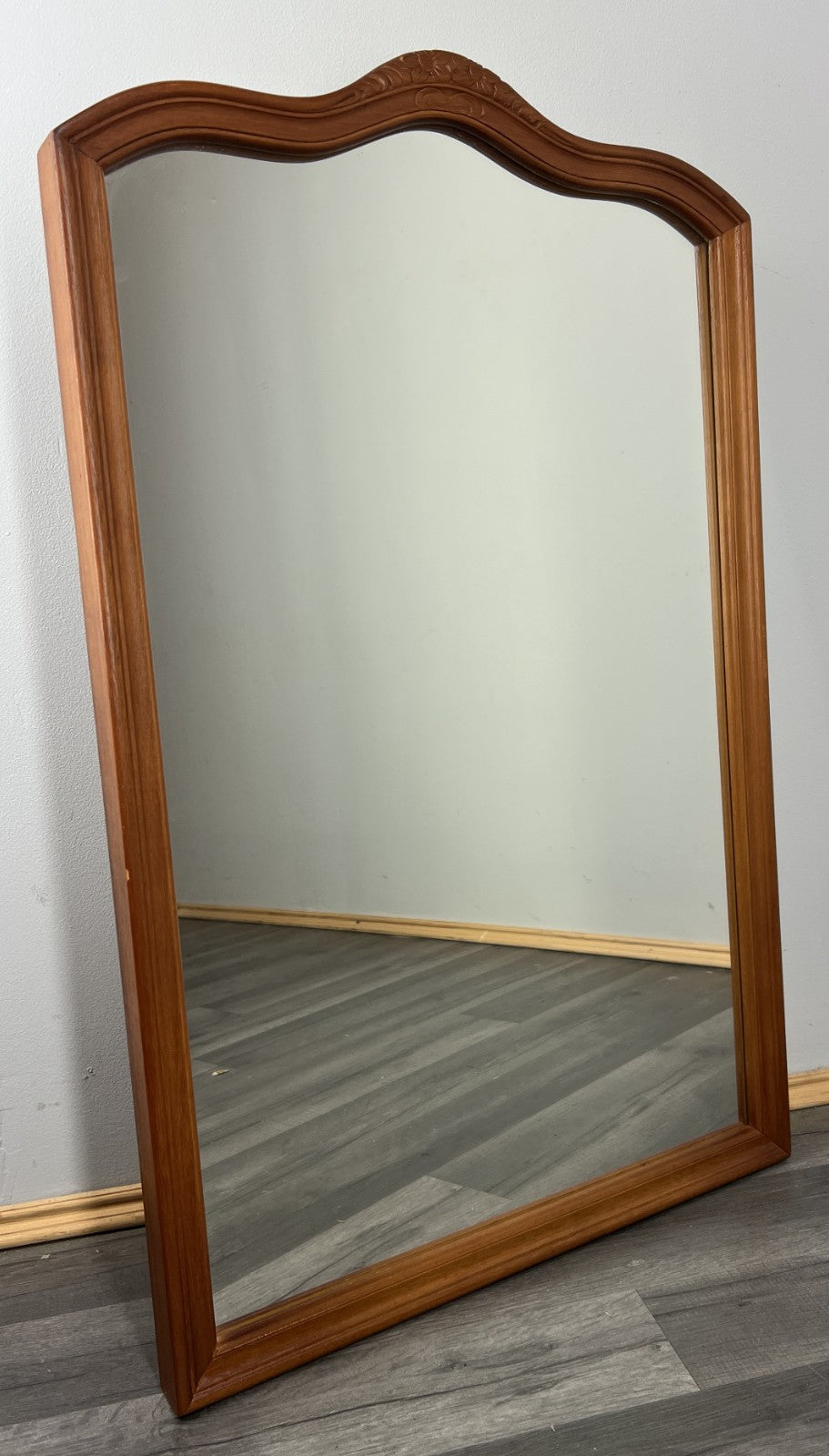 Vintage French Wall Mirror with Carved Floral Crest Frame Wall Decor LOT 43930