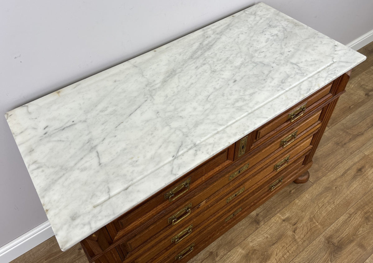 Chest of Drawers Antique French Style Oak Marble Top Carved Cabinet LOT 644812