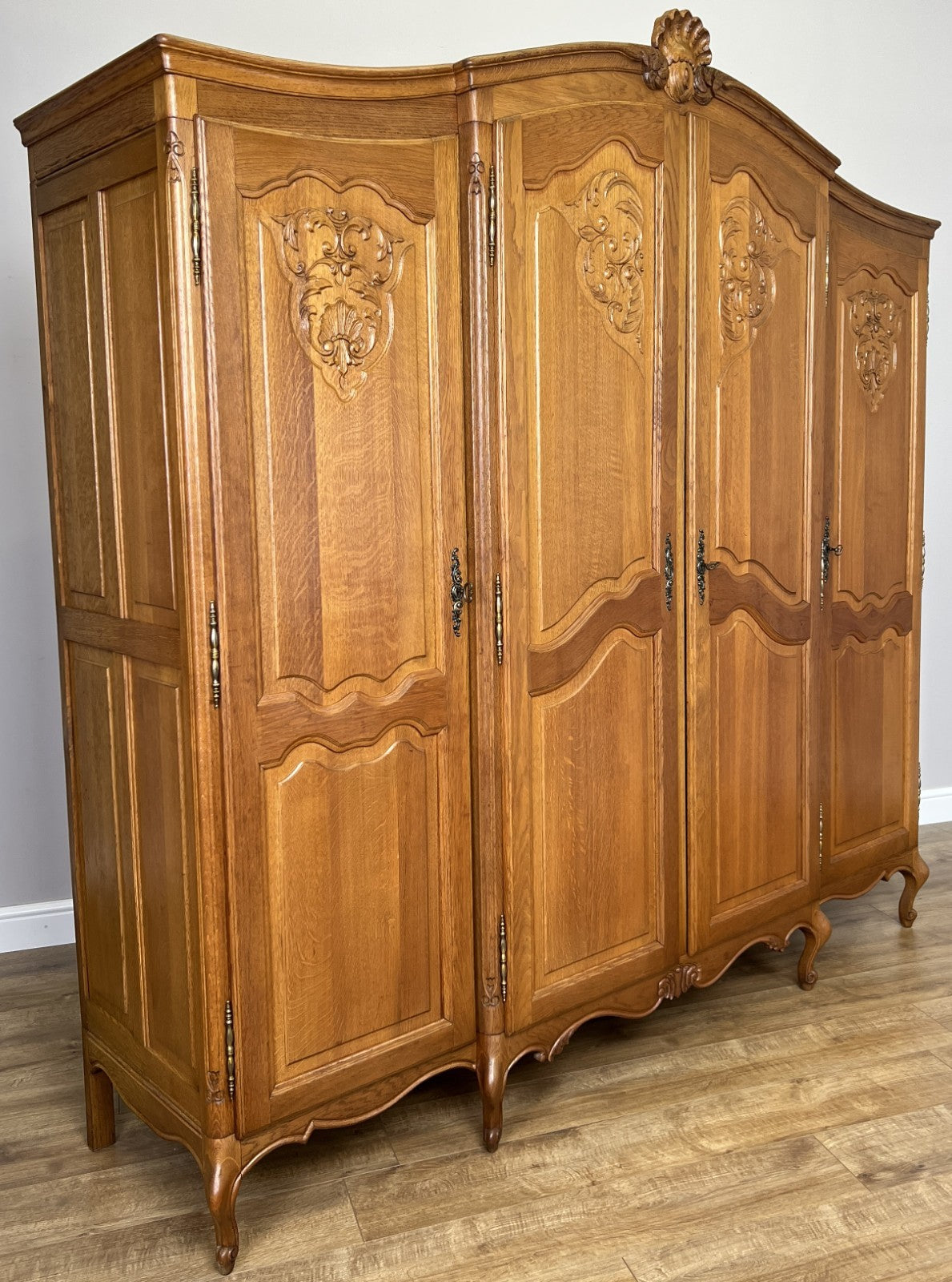 Wardrobe Vintage French Louis XVI Style Four Door Oak Carved Armoire LOT 49301