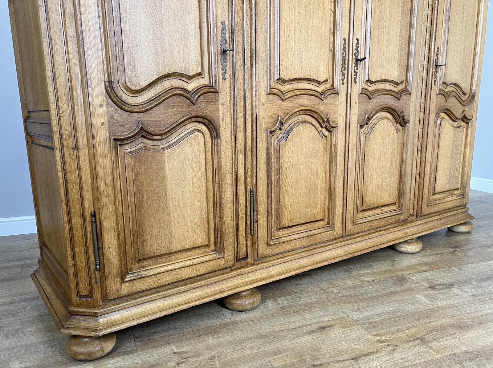 Wardrobe Vintage French Style Oak Four Door Carved Armoire Cabinet LOT 61168