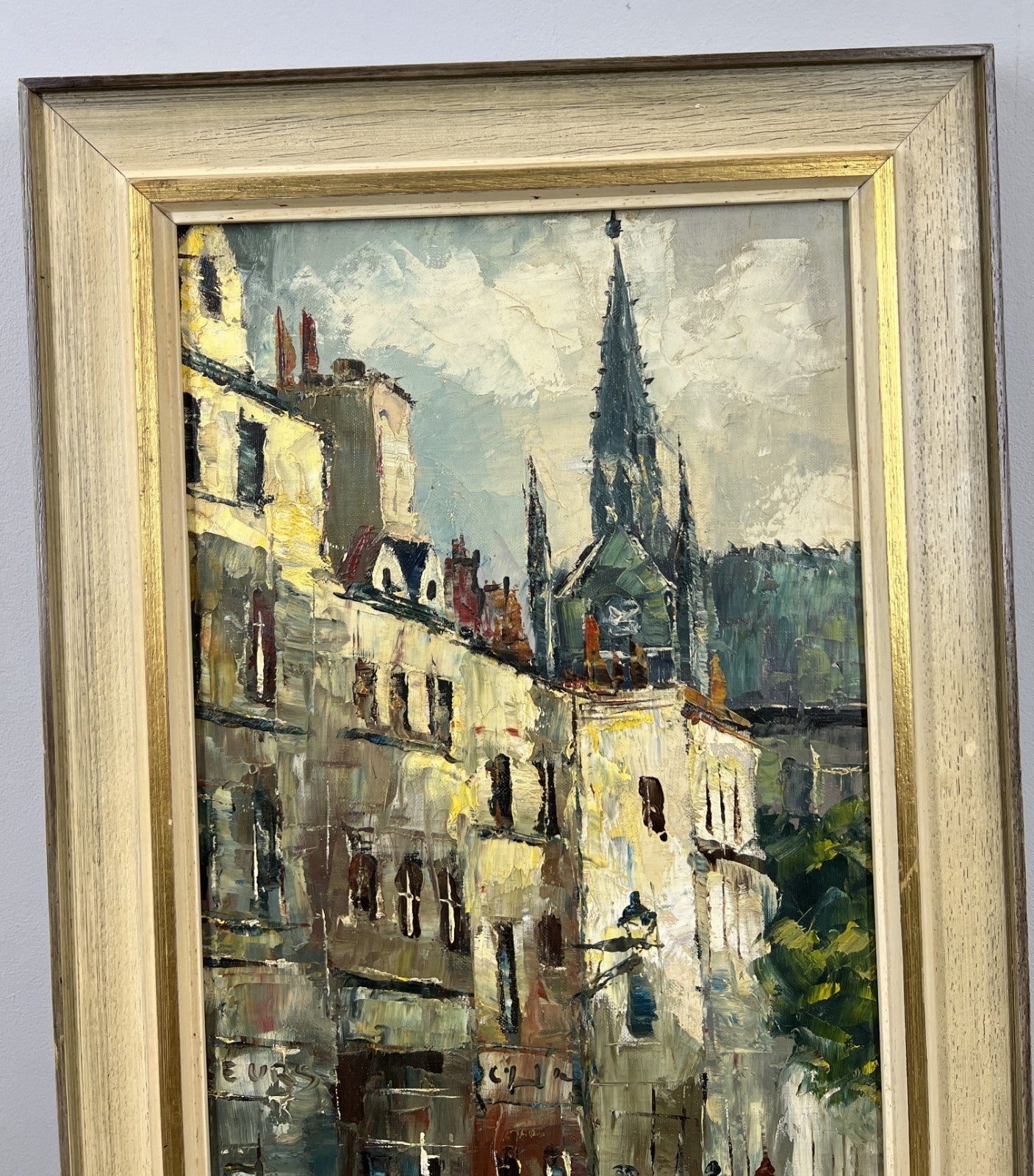 Vintage French Oil Painting City Scene Framed Artwork Signed LOT 46313
