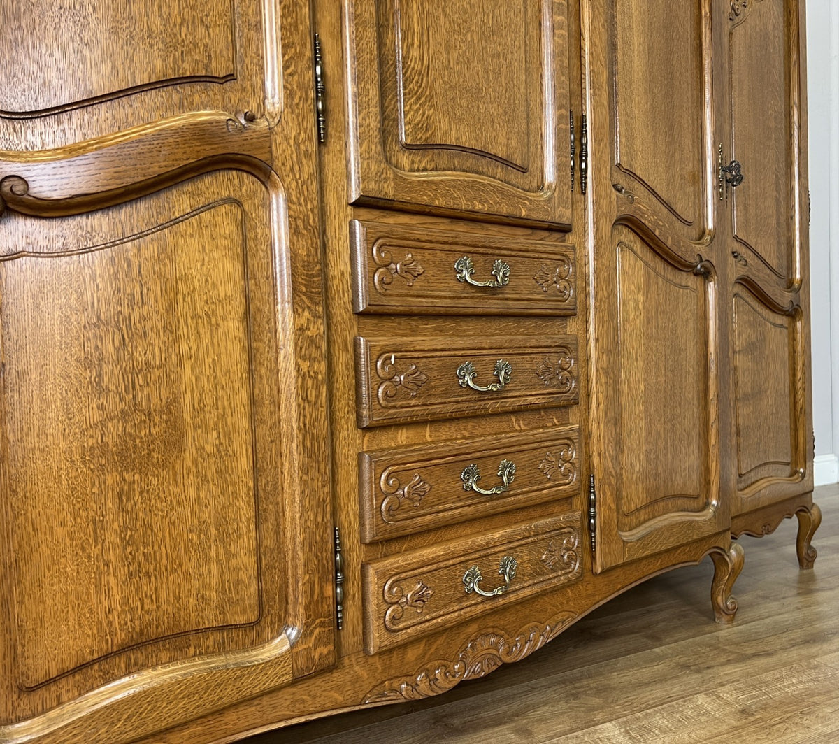 Wardrobe Vintage French Louis XVI Style Five Door Oak Carved Armoire LOT 64579