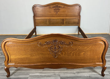 Bed Vintage French Louis XVI Double Bed Frame Oak Carved Headboard LOT 45890