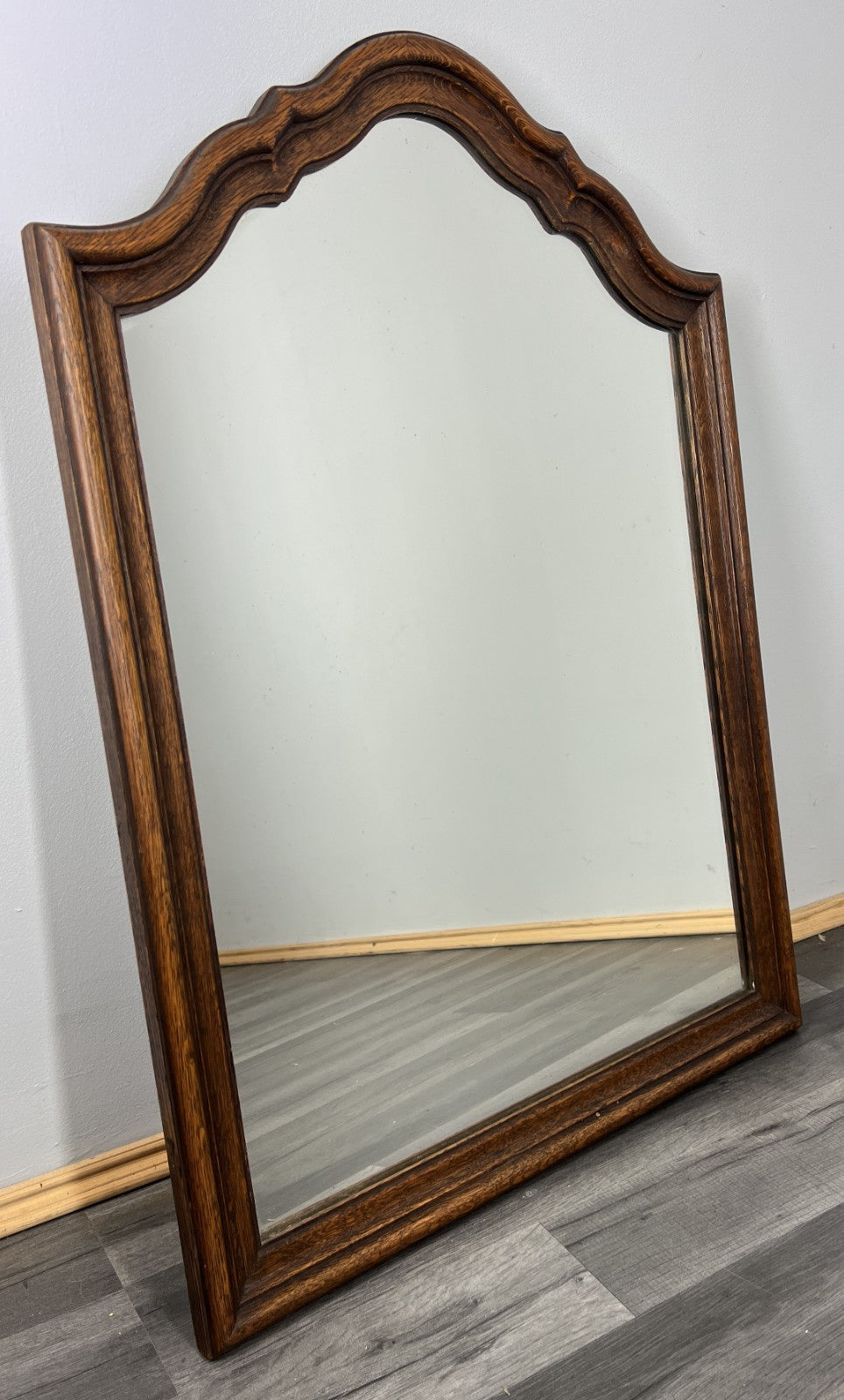 Vintage French Oak Wall Mirror with Curved Frame Wall Decor LOT 43810