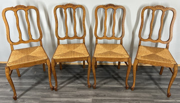 Chairs Vintage French Louis XVI Style Oak Upholstered Set of 4 Carved LOT 44030