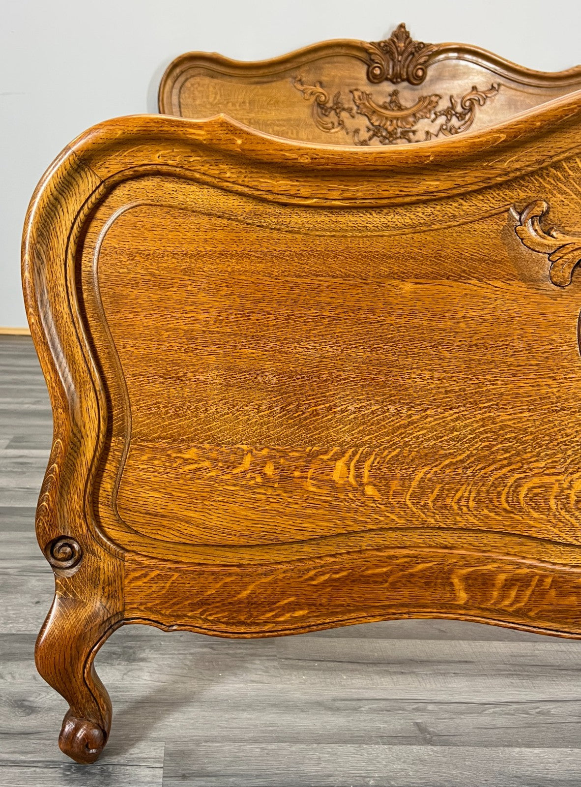 Bed Frame Vintage French Louis XVI Style Oak Double Carved Panel LOT 41124