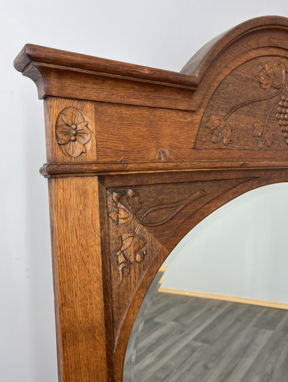 Wall Mirror Antique French Style Oak Carved Floral Decorative Frame LOT 38493