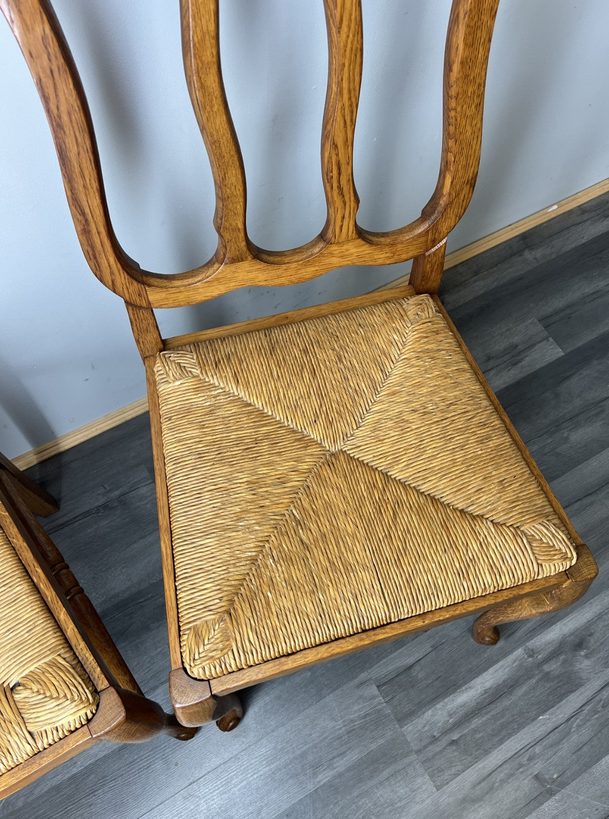 Chairs Vintage French Louis XVI Style Oak Upholstered Set of 4 Carved LOT 44035