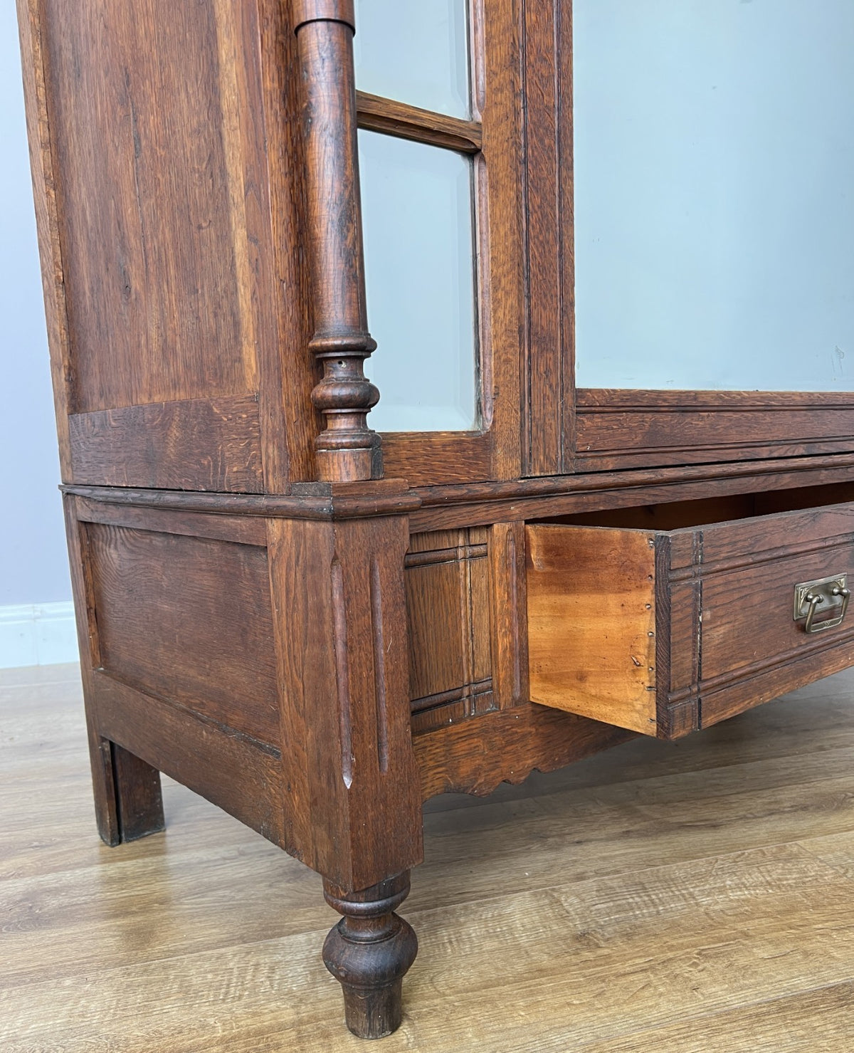Wardrobe Antique French Style Oak Mirrored Door Carved Armoire LOT 6539