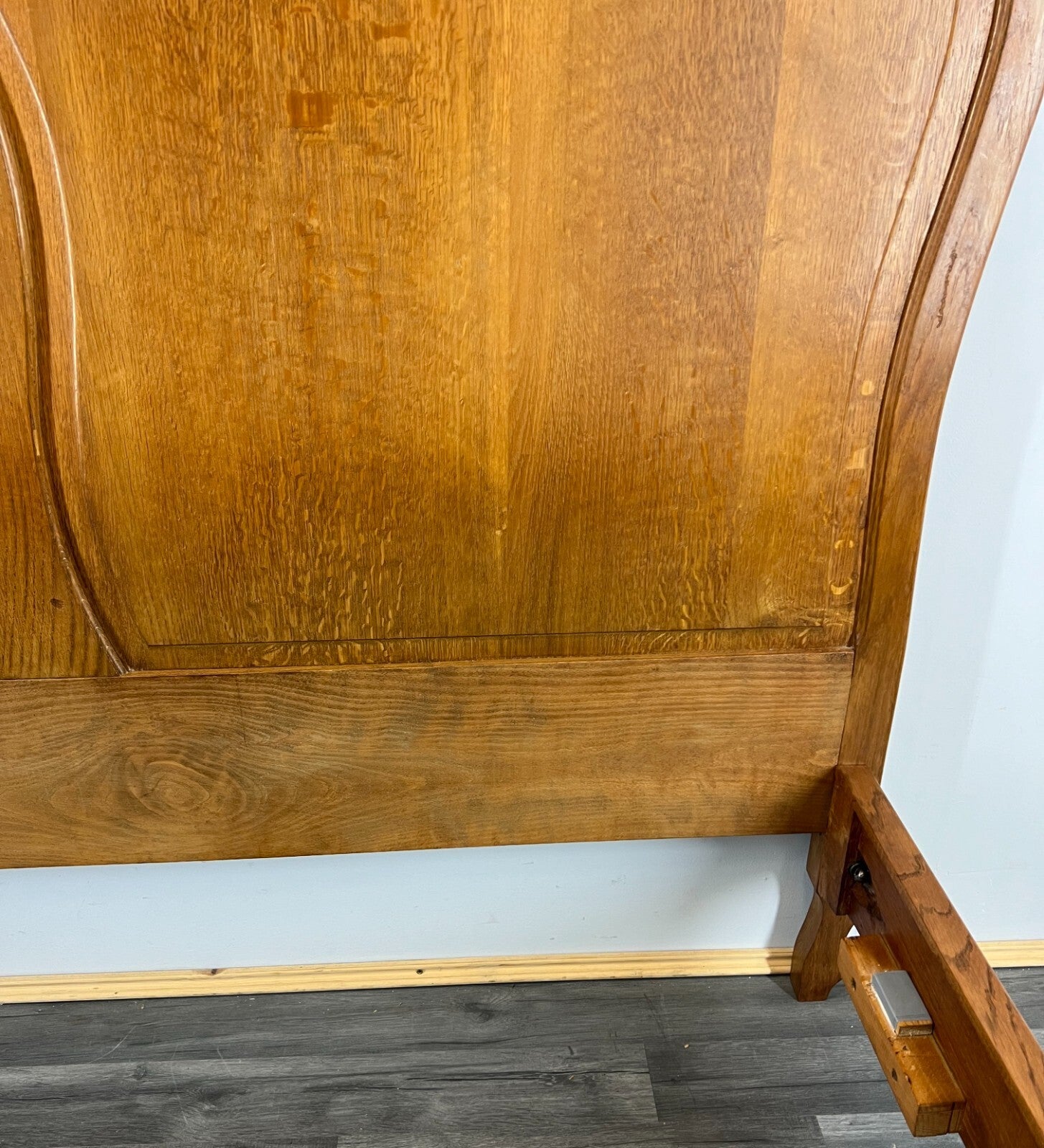 Bed Vintage French Louis XVI Oak Double Bed Frame Carved Headboard LOT 29969