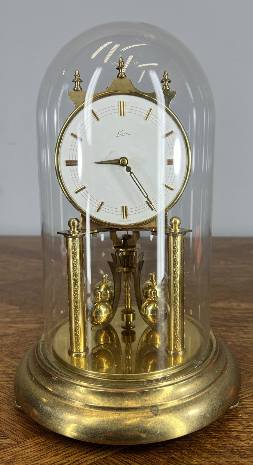 Clock Kern  Vintage Style Glass Dome Brass Anniversary Clock LOT 46760