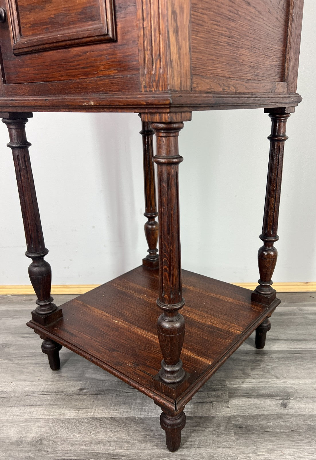 Bedside Table Antique French Oak Marble Top Cabinet Nightstand LOT 48068