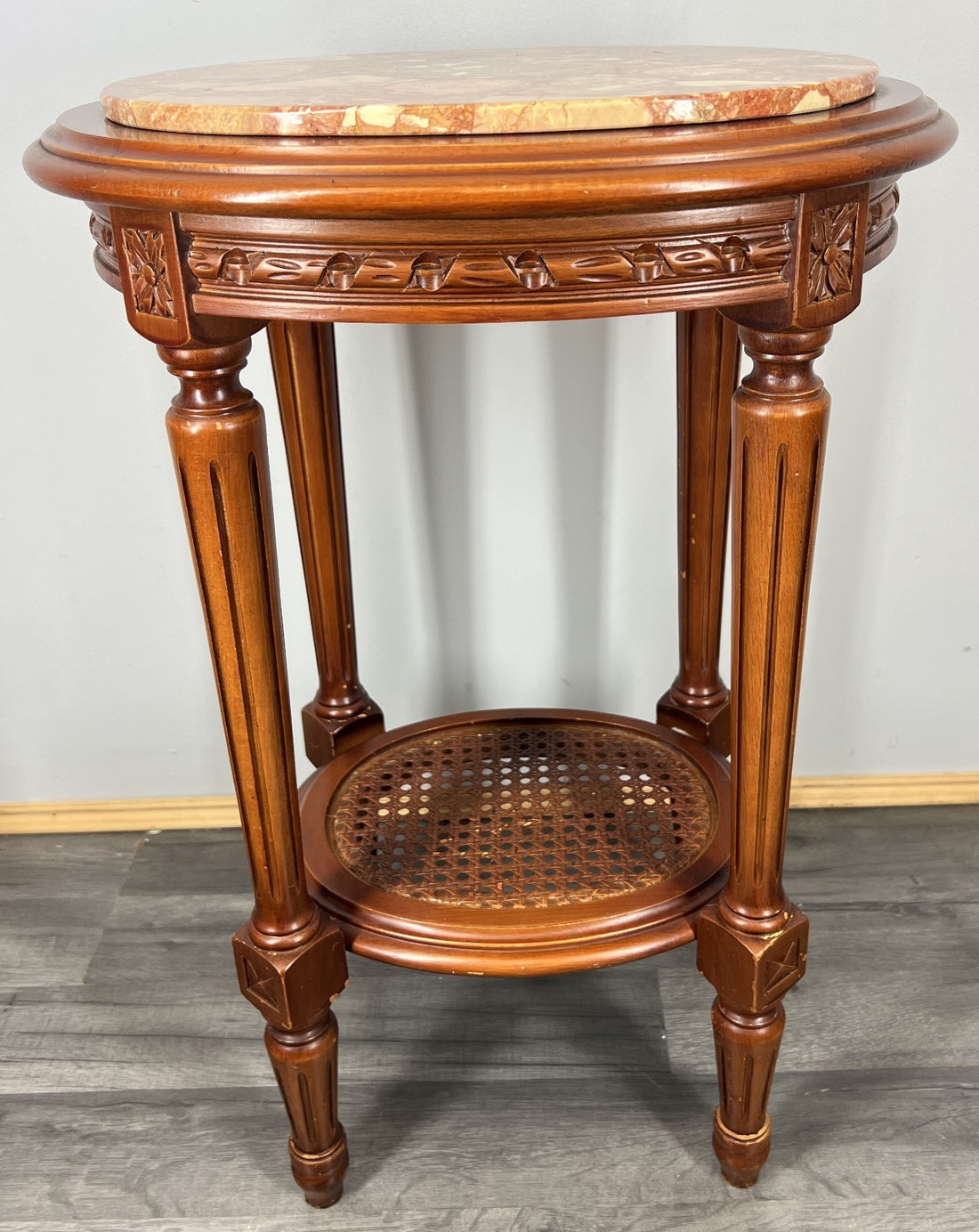 Plant Stand Vintage French Marble Top Round Display Table Cane Shelf LOT 42870