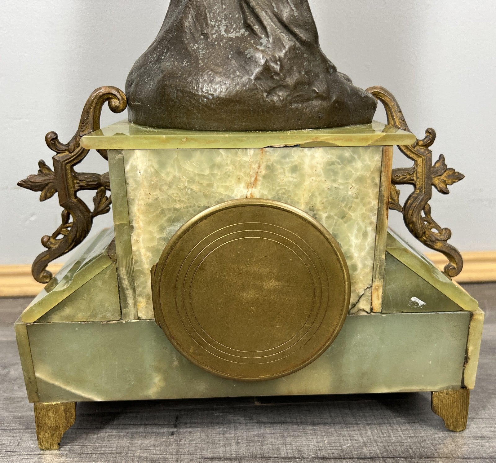 Clock Set Vintage French Onyx Brass Mantel Clock with 4-Arm Candelabras LOT 44138