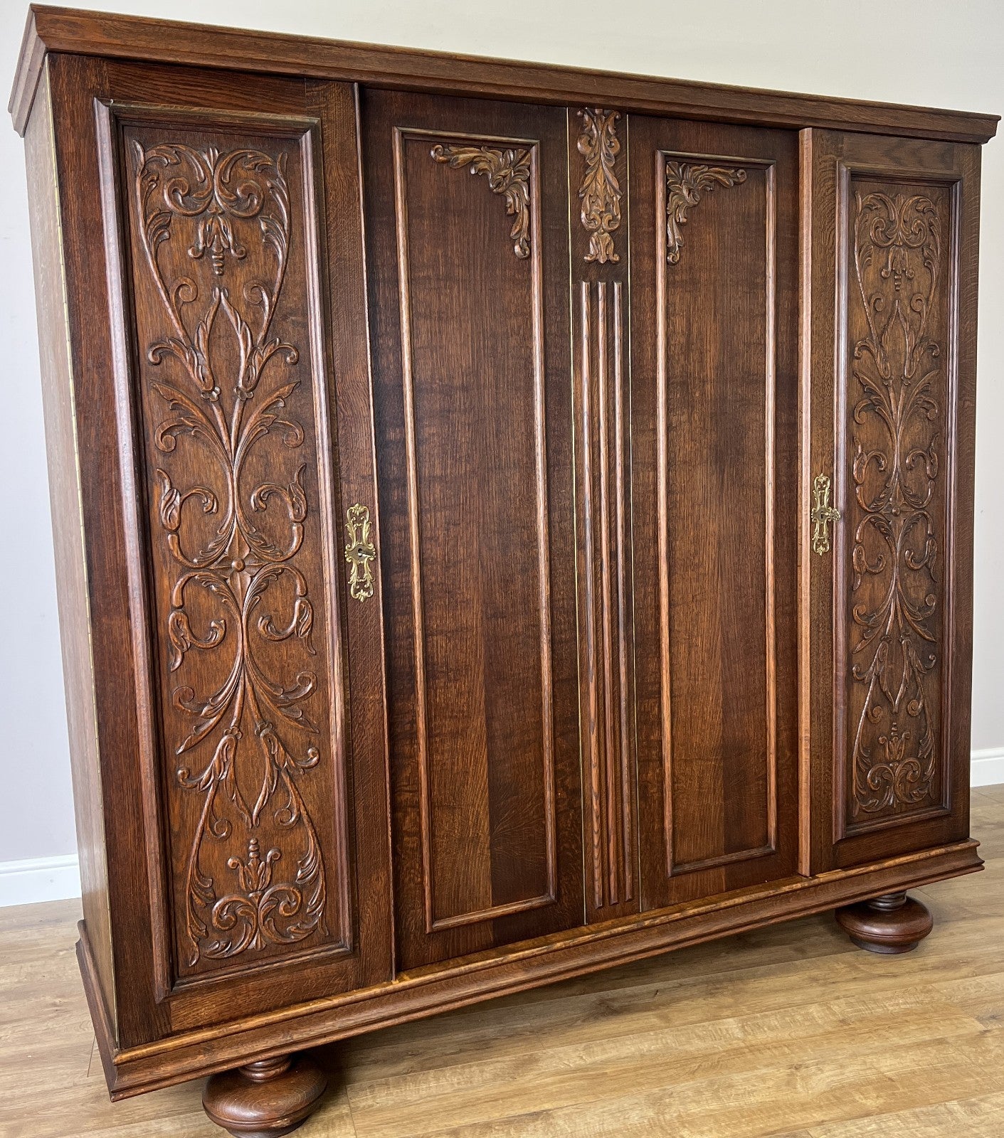 Wardrobe Vintage French Style Four Door Carved Armoire Cabinet LOT 61450