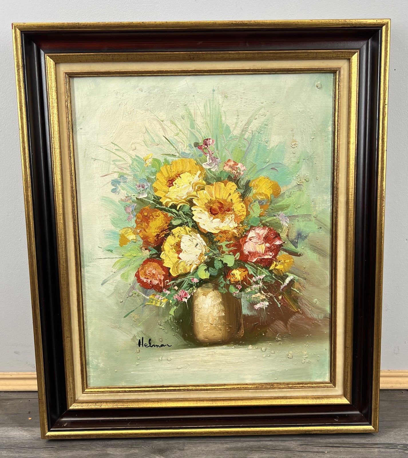 Vintage French Oil Painting Floral Still Life Framed Artwork Signed LOT 46320
