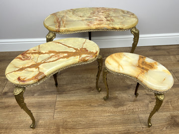 Nested Tables Vintage French Marble Onyx Brass Tables Set LOT 49700