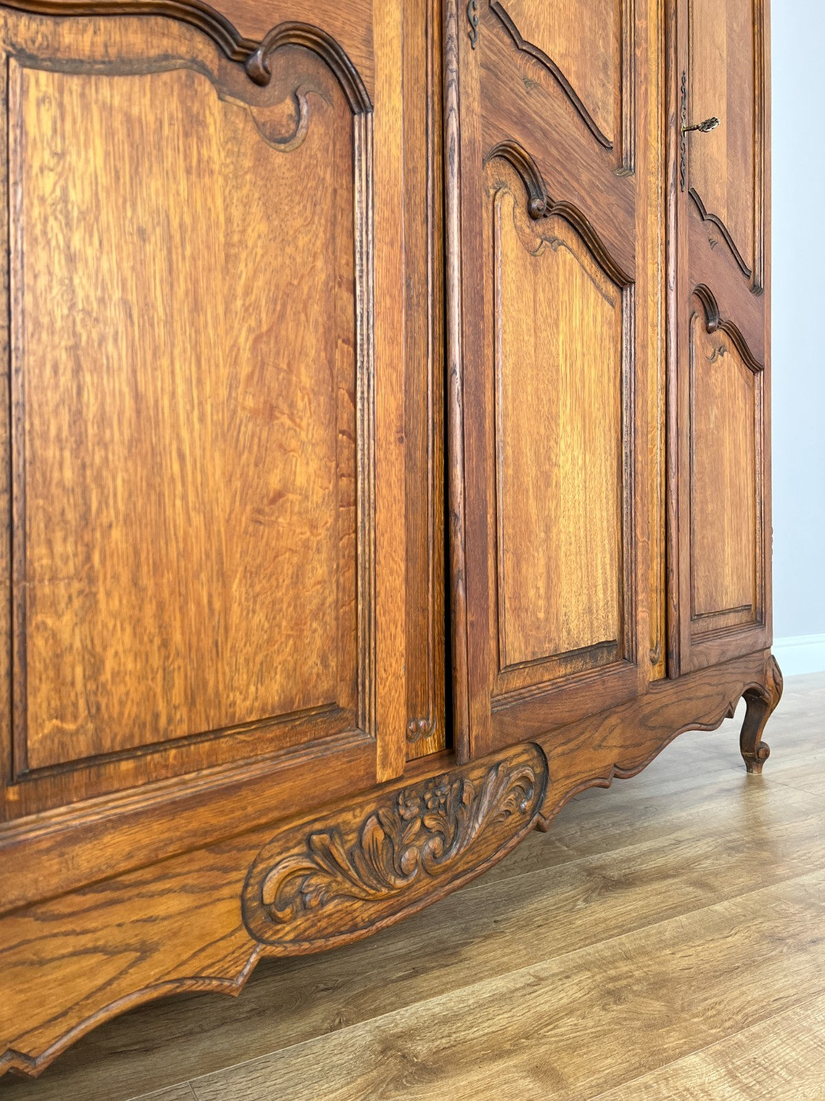 Wardrobe Vintage French Louis XVI Style Oak Four Door Mirrored  Armoire LOT 49017