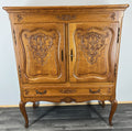 Cabinet Vintage French Louis Oak Carved 2 Doors Cupboard Drawer & Key LOT 44981