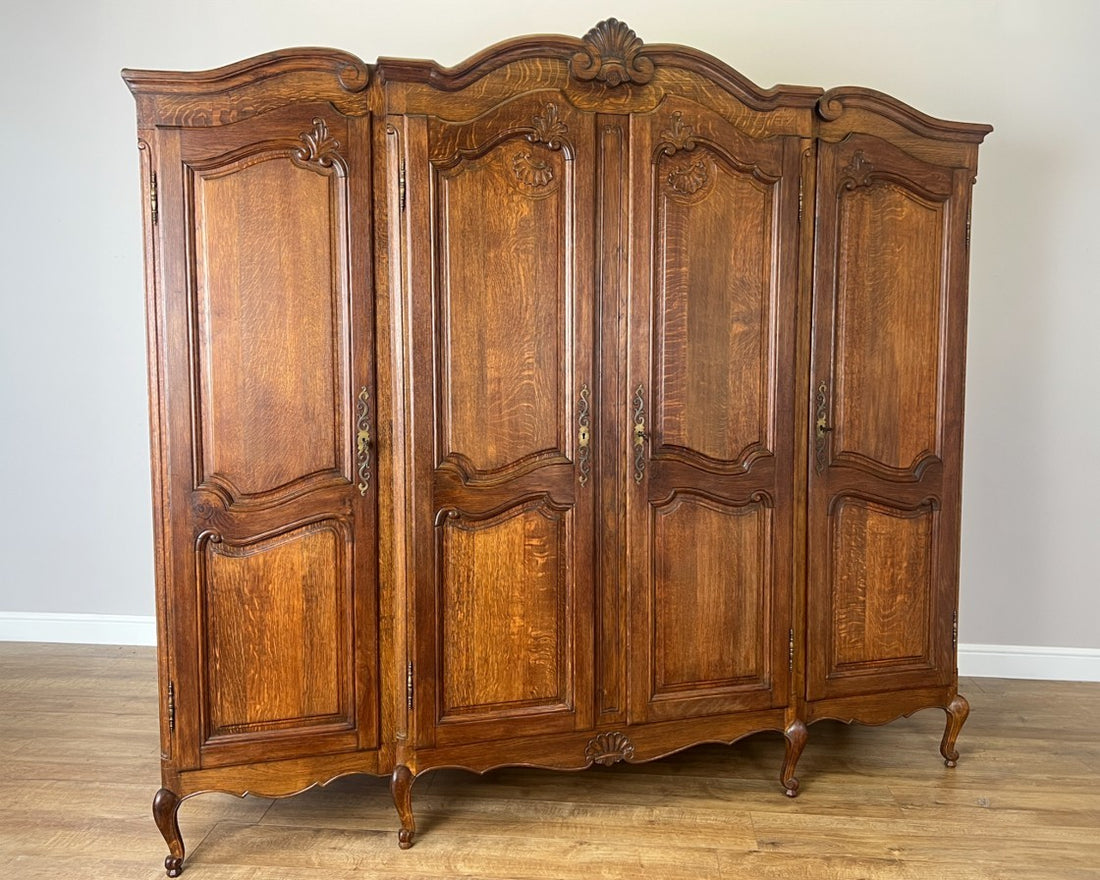 Wardrobe Vintage French Louis XVI Style Four Door Oak Carved Armoire LOT 49820