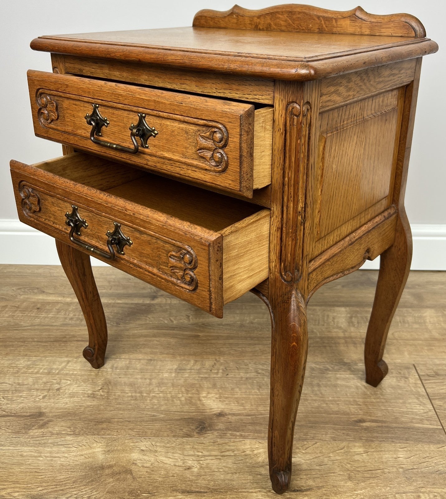 Pair of Bedside Tables Vintage French Louis Oak  Nightstands Cabinets LOT 490811