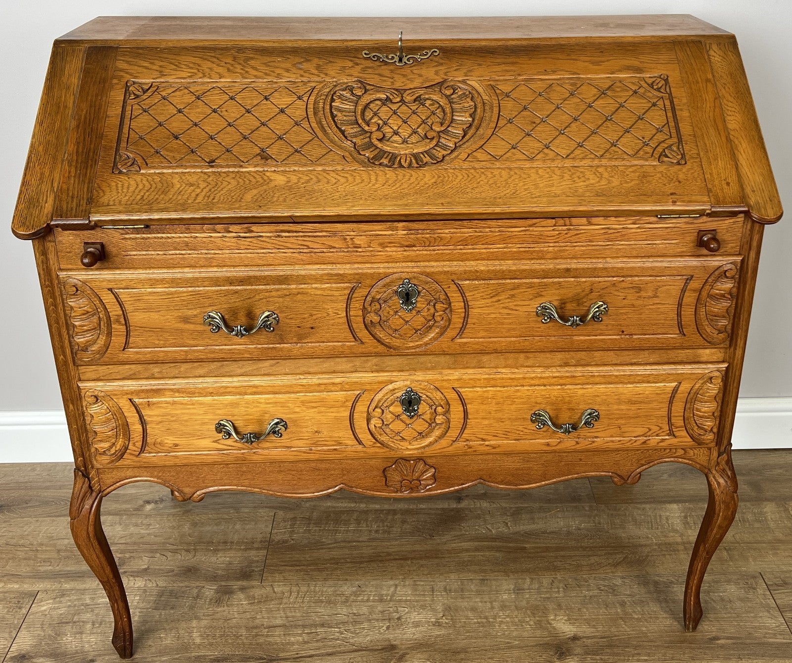 Secretaire Writing Desk Vintage French Louis Oak Rare Bureaux Cabinet LOT 49352